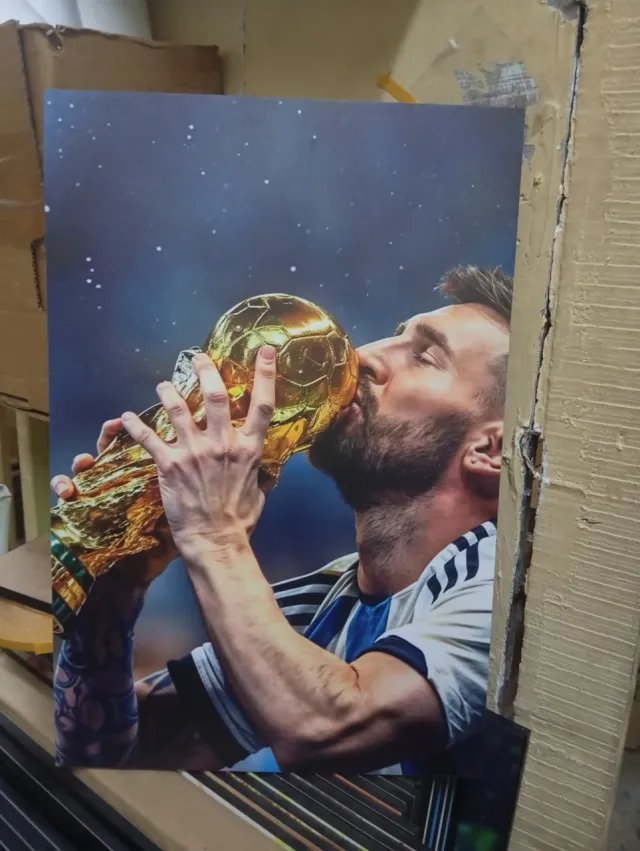 Messi Kisses the World Cup – Football wall art mount by Kwanza Images